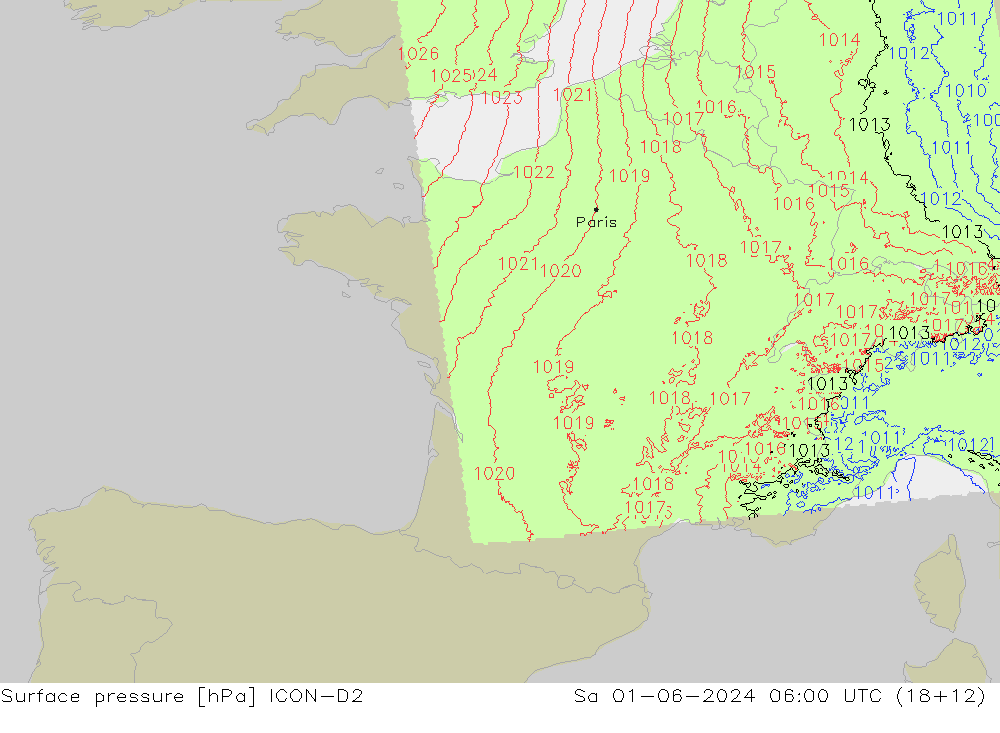 Bodendruck ICON-D2 Sa 01.06.2024 06 UTC