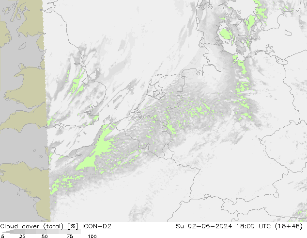 Bewolking (Totaal) ICON-D2 zo 02.06.2024 18 UTC