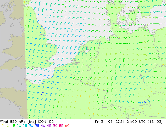 Wind 850 hPa ICON-D2 Fr 31.05.2024 21 UTC