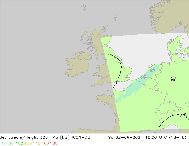 Jet stream/Height 300 hPa ICON-D2 Su 02.06.2024 18 UTC