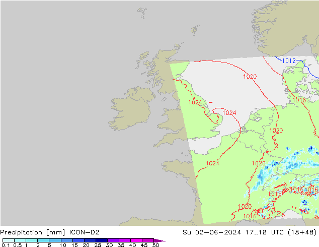 Niederschlag ICON-D2 So 02.06.2024 18 UTC