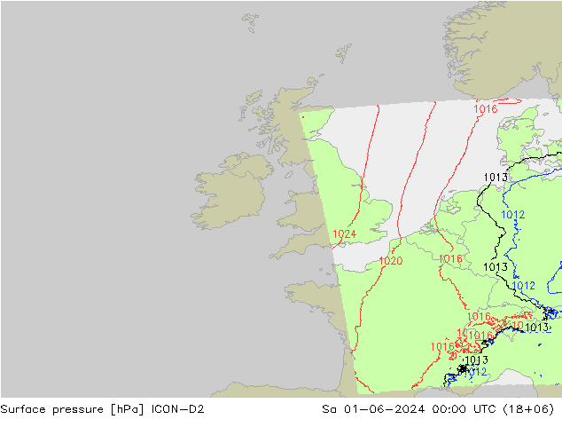 Surface pressure ICON-D2 Sa 01.06.2024 00 UTC