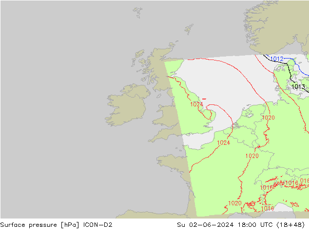 pression de l'air ICON-D2 dim 02.06.2024 18 UTC