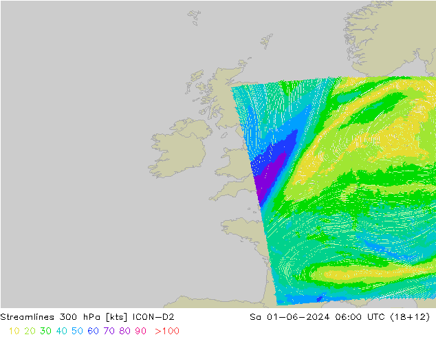 Streamlines 300 hPa ICON-D2 So 01.06.2024 06 UTC