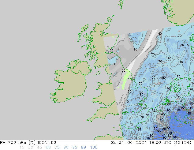 RH 700 hPa ICON-D2 So 01.06.2024 18 UTC