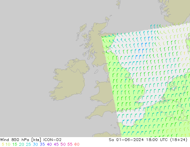 ветер 850 гПа ICON-D2 сб 01.06.2024 18 UTC