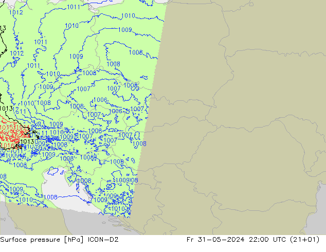 ciśnienie ICON-D2 pt. 31.05.2024 22 UTC