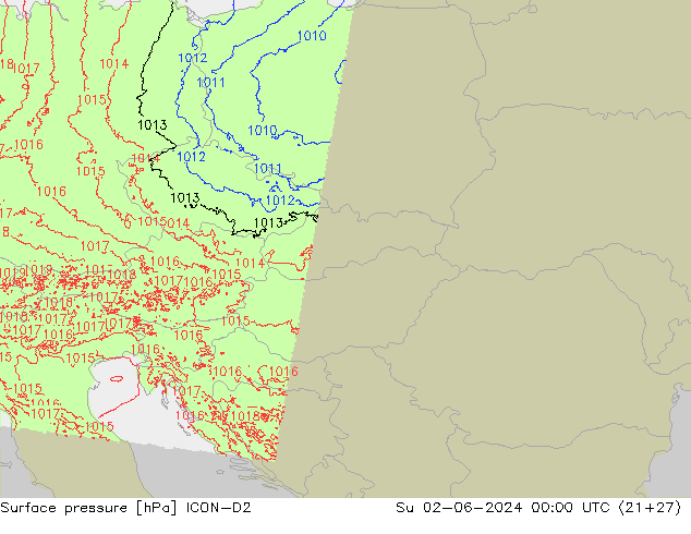 Yer basıncı ICON-D2 Paz 02.06.2024 00 UTC