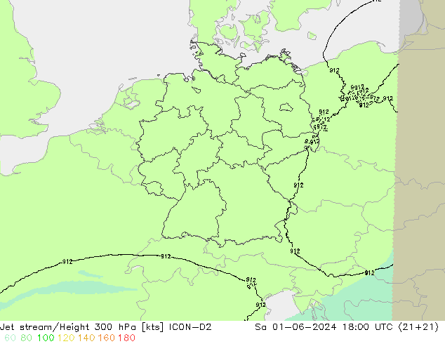 Prąd strumieniowy ICON-D2 so. 01.06.2024 18 UTC