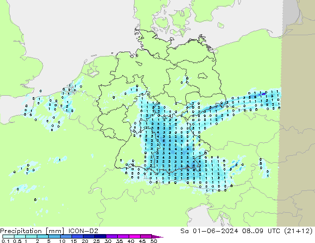 precipitação ICON-D2 Sáb 01.06.2024 09 UTC