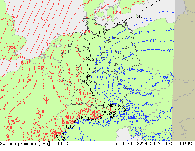 Surface pressure ICON-D2 Sa 01.06.2024 06 UTC