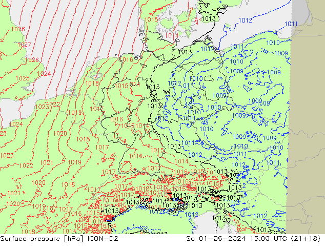 Luchtdruk (Grond) ICON-D2 za 01.06.2024 15 UTC