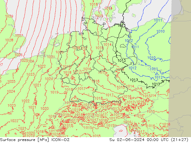 приземное давление ICON-D2 Вс 02.06.2024 00 UTC