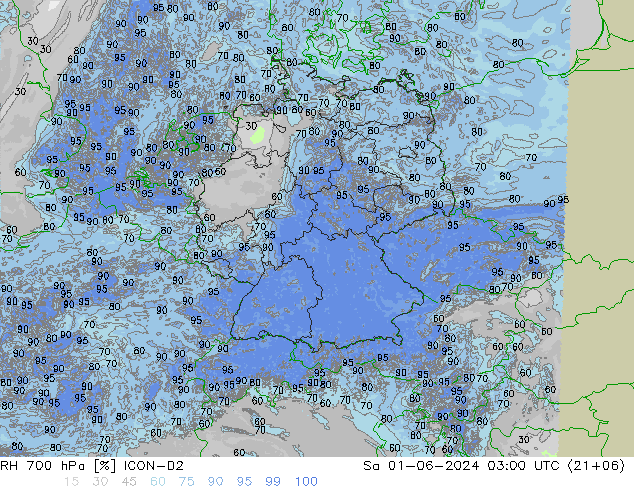 RH 700 hPa ICON-D2 So 01.06.2024 03 UTC