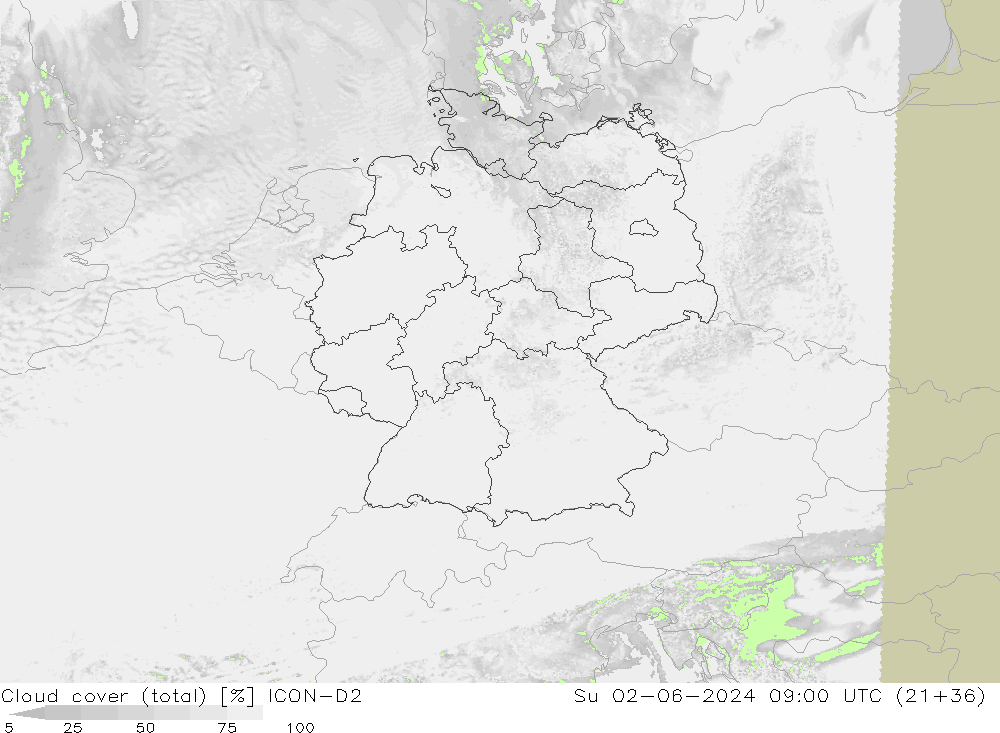 Nubi (totali) ICON-D2 dom 02.06.2024 09 UTC