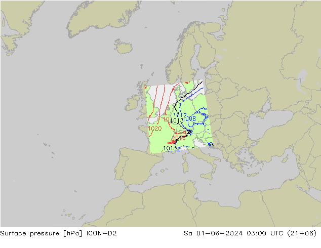 地面气压 ICON-D2 星期六 01.06.2024 03 UTC