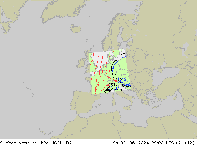 Bodendruck ICON-D2 Sa 01.06.2024 09 UTC