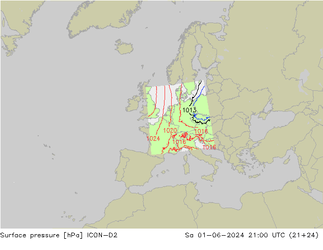Bodendruck ICON-D2 Sa 01.06.2024 21 UTC