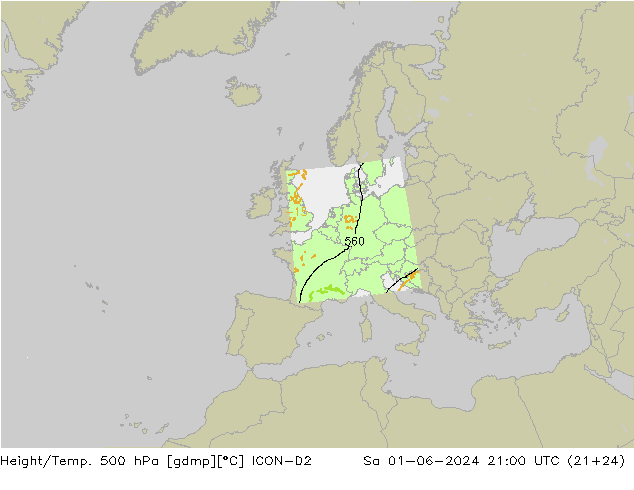 Height/Temp. 500 hPa ICON-D2 So 01.06.2024 21 UTC