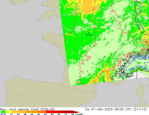 Windböen ICON-D2 Sa 01.06.2024 09 UTC