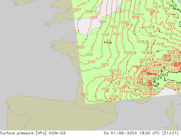 Bodendruck ICON-D2 Sa 01.06.2024 18 UTC