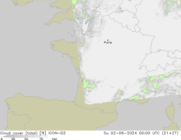 Nubes (total) ICON-D2 dom 02.06.2024 00 UTC