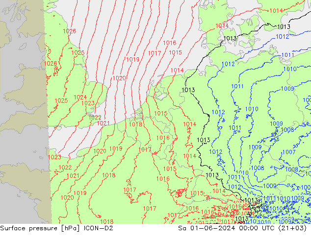 pressão do solo ICON-D2 Sáb 01.06.2024 00 UTC