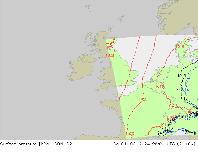 pression de l'air ICON-D2 sam 01.06.2024 06 UTC