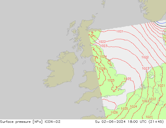 Yer basıncı ICON-D2 Paz 02.06.2024 18 UTC