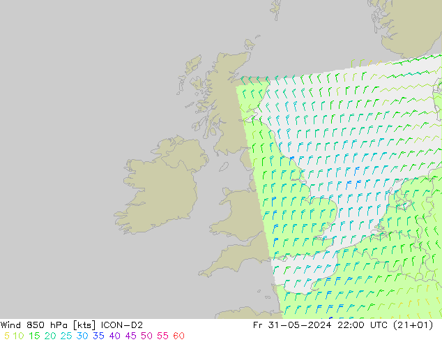 Wind 850 hPa ICON-D2 Fr 31.05.2024 22 UTC