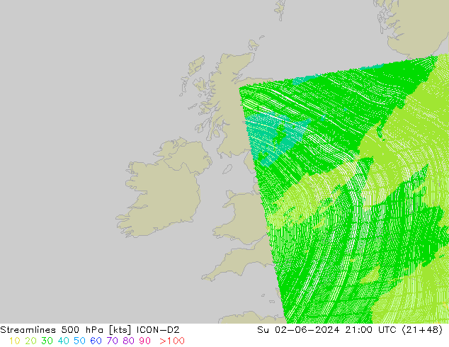 Rüzgar 500 hPa ICON-D2 Paz 02.06.2024 21 UTC
