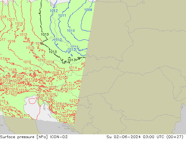 Yer basıncı ICON-D2 Paz 02.06.2024 03 UTC