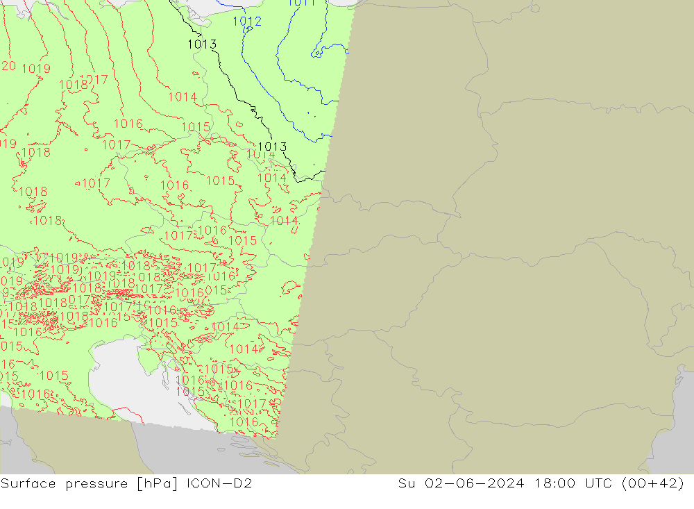Bodendruck ICON-D2 So 02.06.2024 18 UTC