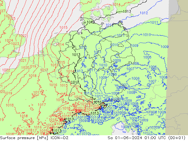 地面气压 ICON-D2 星期六 01.06.2024 01 UTC