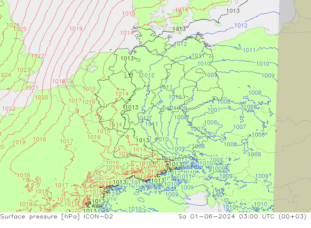 Bodendruck ICON-D2 Sa 01.06.2024 03 UTC