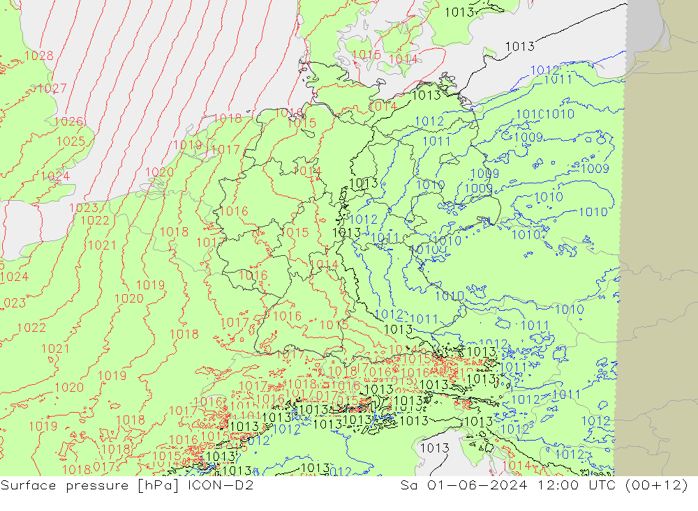 приземное давление ICON-D2 сб 01.06.2024 12 UTC