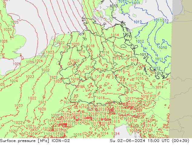 Atmosférický tlak ICON-D2 Ne 02.06.2024 15 UTC