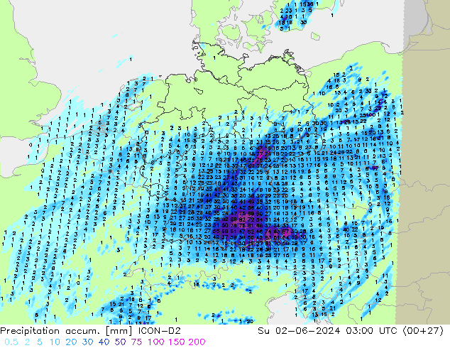 Nied. akkumuliert ICON-D2 So 02.06.2024 03 UTC