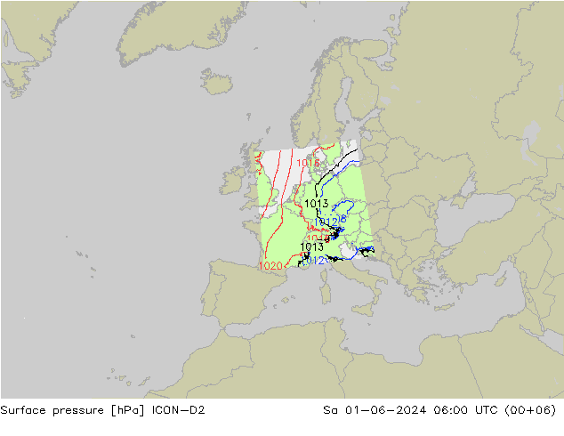 ciśnienie ICON-D2 so. 01.06.2024 06 UTC