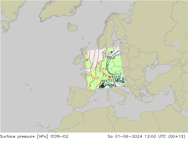 ciśnienie ICON-D2 so. 01.06.2024 12 UTC