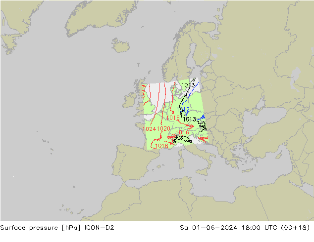 地面气压 ICON-D2 星期六 01.06.2024 18 UTC