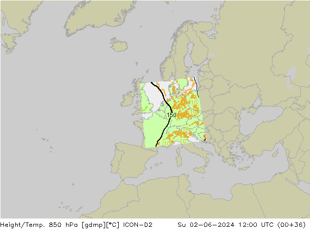 Height/Temp. 850 hPa ICON-D2 Dom 02.06.2024 12 UTC