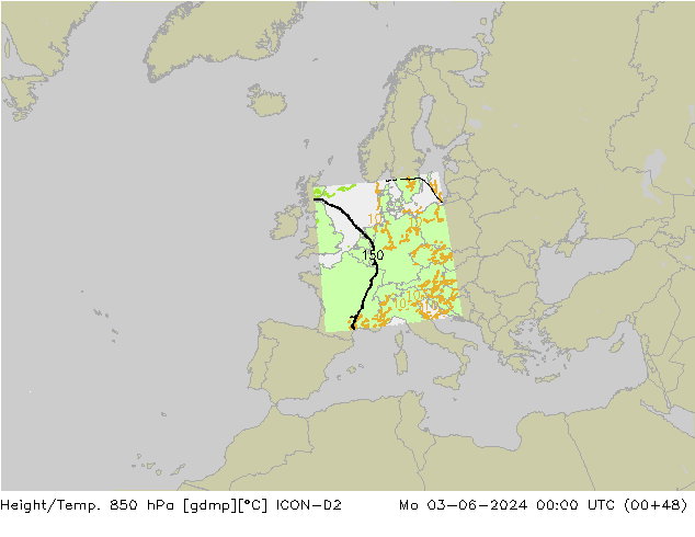 Hoogte/Temp. 850 hPa ICON-D2 ma 03.06.2024 00 UTC