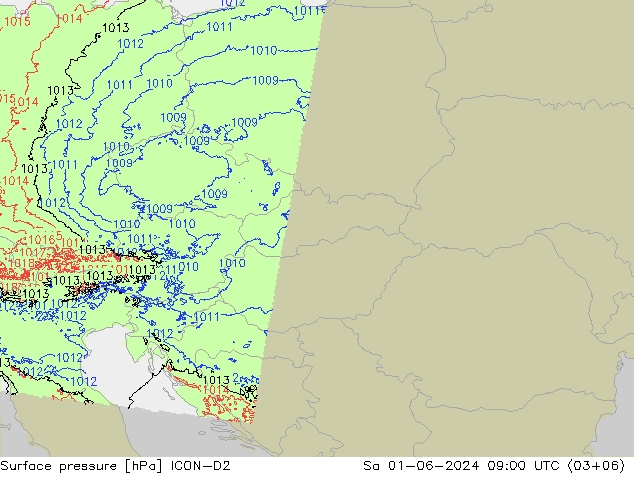 Surface pressure ICON-D2 Sa 01.06.2024 09 UTC