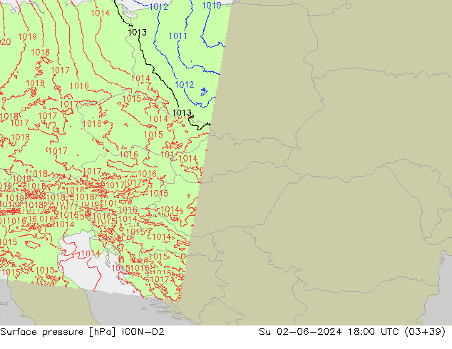 pressão do solo ICON-D2 Dom 02.06.2024 18 UTC