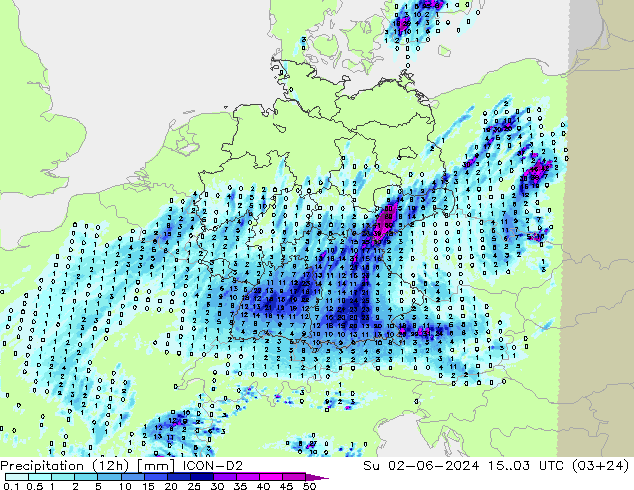 Precipitação (12h) ICON-D2 Dom 02.06.2024 03 UTC