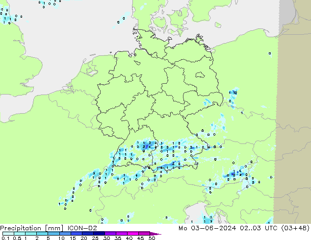 Precipitation ICON-D2 Mo 03.06.2024 03 UTC