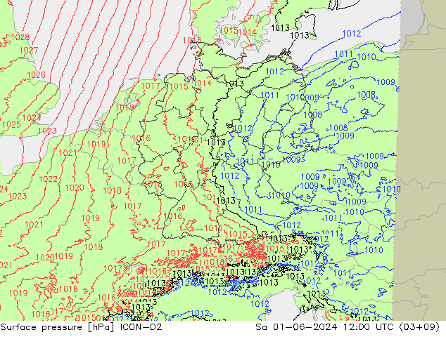 приземное давление ICON-D2 сб 01.06.2024 12 UTC