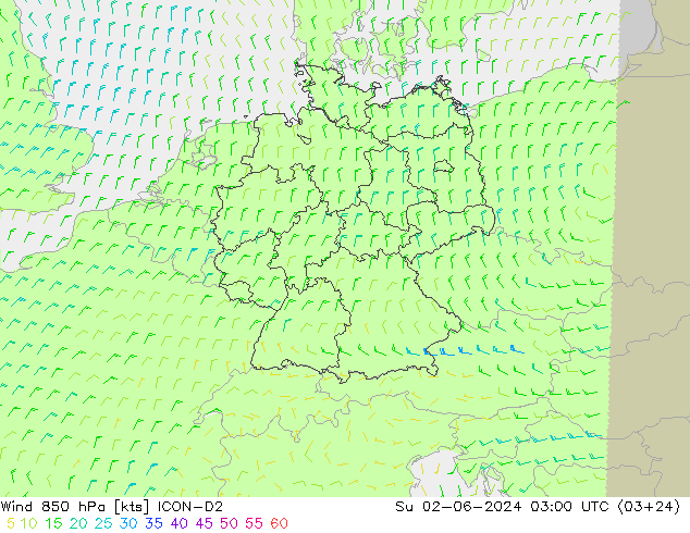 Wind 850 hPa ICON-D2 Su 02.06.2024 03 UTC