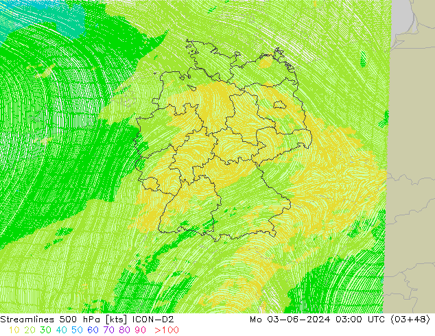 Streamlines 500 hPa ICON-D2 Po 03.06.2024 03 UTC